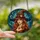 Fantasy Art Admirers' Tiffany Style Stained Glass Witch Portrait Fiery Orange Hair Steampunk Hat Blue Teal Mosaic Stained Glass Suncatcher - 2