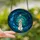 Dog Lovers' Intricate Tiffany-Inspired Stained Glass Dog Silhouette Moon & Cosmic Teal Blue Green Mosaic Stained Glass Suncatcher - Sl1xnteWRY