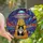 Whimsical Cat & Sci-Fi Fans' Intricate Stained Glass Cosmic Cat UFO Mosaic in Radiant Purple Teal Stained Glass Suncatcher - 1