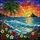 Tropical Art Lovers' Vibrant Stained Glass Beach Sunset Ocean Palm Tree Mosaic Jewel Tones Edge-to-Edge Stained Glass Suncatcher - 5