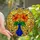 Art Lovers' Vibrant Tiffany Stained Glass Orange Hibiscus & Cobalt Blue Mosaic Stained Glass Suncatcher - 1