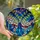 Art Lovers' Tiffany Stained Glass Blue Bottle Vase Flowing Green Leaf Stems Intricate Organic Mosaic Pattern Jewel Tone Blue Lime Green Pink Stained Glass Suncatcher - 1