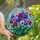 Art Enthusiasts' Tiffany Style Orchid Jewel Tone Magenta Royal Blue Mosaic Design Stained Glass Suncatcher - 1