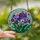 Art Enthusiasts' Tiffany Style Orchid Jewel Tone Magenta Royal Blue Mosaic Design Stained Glass Suncatcher - 2