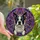 Dog Lovers' Vibrant Boston Terrier Stained Glass Art, Intricate Geometric Abstract Mosaic in Black White Indigo Pink Brown Stained Glass Suncatcher - 1