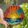 Tropical Art Lovers' Stained Glass Tropical Sunset Mosaic with Vibrant Yellow Sun, Fiery Orange Sky, Blue Ocean, Pink & Teal Palms Stained Glass Suncatcher - 1
