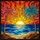Tropical Art Lovers' Stained Glass Tropical Sunset Mosaic with Vibrant Yellow Sun, Fiery Orange Sky, Blue Ocean, Pink & Teal Palms Stained Glass Suncatcher - 6