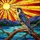 Nature Lovers' Majestic Peregrine Falcon Tiffany Glass Sunset Landscape Jewel Tones Stained Glass Suncatcher - 6