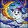 Whimsical Art Enthusiasts' Cheerful Stained Glass Ghost Flying Broom, Glowing Moon, Purple & Orange Stained Glass Suncatcher - 6