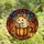 Whimsical Autumn Lovers' Stained Glass Ghost Reading Jack-o'-Lantern Sapphire Orange Leaf Mosaic Stained Glass Suncatcher - 4