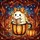 Whimsical Autumn Lovers' Stained Glass Ghost Reading Jack-o'-Lantern Sapphire Orange Leaf Mosaic Stained Glass Suncatcher - 6