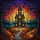Gothic Art Lovers' Intricate Tiffany-Style Stained Glass Haunted House Autumn Twilight Mosaic Orange Purple Blue Jewel Tones Stained Glass Suncatcher - 6
