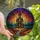 Gothic Art Lovers' Intricate Tiffany-Style Stained Glass Haunted House Autumn Twilight Mosaic Orange Purple Blue Jewel Tones Stained Glass Suncatcher - 1
