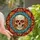 Bold Art Enthusiasts' Intricate Stained Glass Skull, Fiery Jewel Tone Mosaic & Teal Geometric Patterns Stained Glass Suncatcher - 1