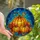 Autumn Lovers' Highly Detailed Stained Glass Tiffany Style Plump Pumpkin & Autumn Leaves with Blue Teal Mosaic Stained Glass Suncatcher - 1