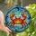 Ocean Lovers' Intricate Stained Glass Happy Crab Glowing Orange Red Yellow Aqua Blue Underwater Mosaic Stained Glass Suncatcher - 1