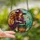 Fantasy Art Lovers' Tiffany Style Witch Ritual Purple Gown Auburn Hair Fiery Cauldron Jewel Tone Mystical Mosaic Stained Glass Suncatcher - 2