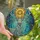 Nature Lovers' Majestic Stained Glass Stag Blue Eyes Elaborate Antlers Golden Sun Moon Mosaic Teal Icy Blue Ethereal Forest Pattern Stained Glass Suncatcher - 1