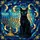 Cat Lovers' Edge-to-Edge Tiffany Stained Glass Black Cat Golden Menorah Celestial Mosaic Teal Deep Blue Gold Turquoise Stained Glass Suncatcher - 7