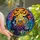 Spooky Aesthetic Fans' Tiffany Style Gothic Tea Party Mosaic with Blue Skeleton, Witch Hat, Glowing Jack-O'-Lanterns Stained Glass Suncatcher - 1