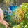 Nature Lovers' Intricate Stained Glass Dandelion Field Sunset Gradient Golden Orange Azure Blue Stained Glass Suncatcher - 1