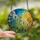 Nature Lovers' Intricate Stained Glass Dandelion Field Sunset Gradient Golden Orange Azure Blue Stained Glass Suncatcher - 2