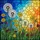 Nature Lovers' Intricate Stained Glass Dandelion Field Sunset Gradient Golden Orange Azure Blue Stained Glass Suncatcher - 7