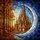 Fantasy Art Lovers' Intricate Stained Glass Gothic Castle Crescent Moon Autumn Forest Celestial Mosaic Indigo Amber Design Stained Glass Suncatcher - 7