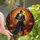 Gothic Art Lovers' Stained Glass Skeletal Couple & Jack-O'-Lanterns Mosaic with Orange, Amber, Blue Tones Stained Glass Suncatcher - 1