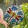 Nature Lovers' Intricate Jewel Tone Tiffany Style Red Dragonfly Blue Forget-Me-Nots Mosaic Stained Glass Suncatcher - 1