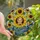 Art Lovers' Tiffany Stained Glass Smiling Portrait, Sunflower Mosaic, Butterflies & Blue Ribbon Design Stained Glass Suncatcher - 1