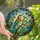 Nature Lovers' Tiffany Style Stained Glass Vibrant Bird & Garden Mosaic, Teal Orange Yellow Jewel Tones Stained Glass Suncatcher - 1