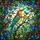 Nature Lovers' Tiffany Style Stained Glass Vibrant Bird & Garden Mosaic, Teal Orange Yellow Jewel Tones Stained Glass Suncatcher - 7
