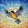 Nature Lovers' Vibrant Tiffany Stained Glass Songbird Orange Black Blue-Grey Mosaic Dappled Sky Stained Glass Suncatcher - 7