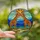 Wildlife Art Enthusiasts' Tiffany Style Stained Glass Giraffe Nuzzle Landscape Blue Orange Stained Glass Suncatcher - 2