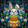 Whimsical Art Lovers' Stained Glass Rabbit Ornate Egg Bright Jewel Tone Floral Geometric Mosaic Stained Glass Suncatcher - 7