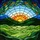 Nature Lovers' Edge-to-Edge Stained Glass Orange Sun Green Hills Blue Sky Mosaic Art Stained Glass Suncatcher - 7