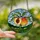 Art Lovers' Tiffany Style Stained Glass Peach Orange Green Vibrant Jewel Tone Botanical Mosaic Stained Glass Suncatcher - 2