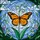 Nature Lovers' Vibrant Tiffany Glass Monarch Butterfly Orange Black Jewel Tones Sky Blue Emerald Green Floral Mosaic Stained Glass Suncatcher - 7