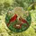 Nature Lovers' Tiffany Style Glowing Stained Glass Cardinals Nest Mosaic Fiery Red Orange Green Cream Stained Glass Suncatcher - 4