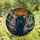 Halloween Enthusiasts' Tiffany Stained Glass Jack-o'-lantern Glowing Orange Indigo Autumnal Mosaic Stained Glass Suncatcher - 4