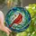Nature Lovers' Vibrant Red Cardinal Tiffany Stained Glass Mosaic Art with Silver Branches, Translucent Jewel Tones, Blue Green Swirling Patterns Stained Glass Suncatcher - 1