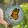 Art Lovers' Vibrant Orange Black Monarch Butterfly Stained Glass Tiffany Style Mosaic Blue Swirls Ruby Red Leaves Stained Glass Suncatcher - 1