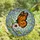 Art Lovers' Vibrant Orange Black Monarch Butterfly Stained Glass Tiffany Style Mosaic Blue Swirls Ruby Red Leaves Stained Glass Suncatcher - 4