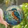 Nature Lovers' Stained Glass Kingfisher Bird Perched Branch Mosaic Teal Orange Emerald Jewel Tones Stained Glass Suncatcher - 1