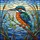Nature Lovers' Stained Glass Kingfisher Bird Perched Branch Mosaic Teal Orange Emerald Jewel Tones Stained Glass Suncatcher - 7