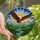 Wildlife Enthusiasts' Stained Glass Bald Eagle Mountain Forest Radiant Jewel Tones Orange Yellow Blue Stained Glass Suncatcher - 1