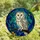 Nature Lovers' White Barn Owl Stained Glass Deep Blue Emerald Swirls Orange Berries Stained Glass Suncatcher - 4