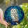 Nature Lovers' White Barn Owl Stained Glass Deep Blue Emerald Swirls Orange Berries Stained Glass Suncatcher - 1