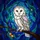Nature Lovers' White Barn Owl Stained Glass Deep Blue Emerald Swirls Orange Berries Stained Glass Suncatcher - 7